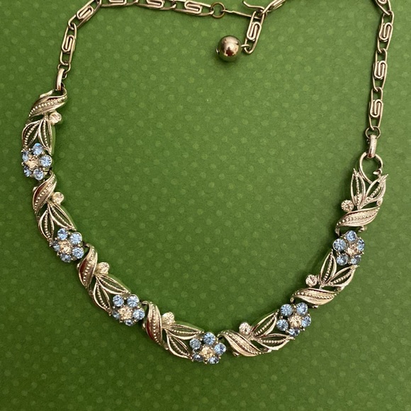 - Lisner Silver Tone Blue and Clear Rhinestones Necklace - Picture 3 of 10